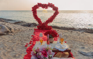 Rose heart proposal setup with ocean view in Cozumel